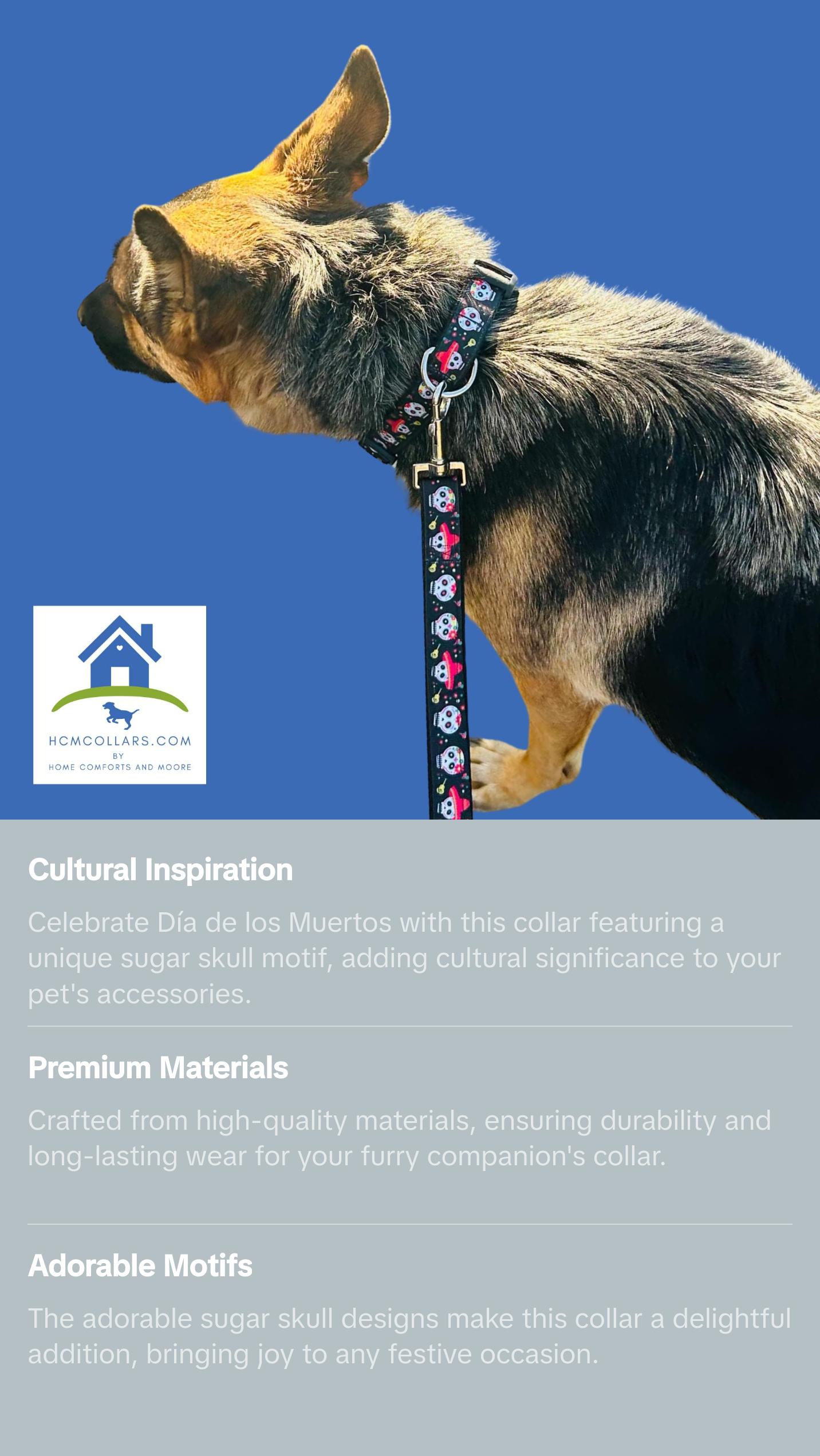 Black Sugar Skull Day of the Dead Dia De Los Muertos Dog Collar