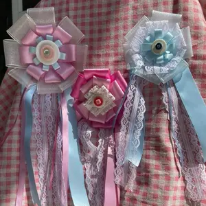 Prize Pin Brooch Handcrafted Rosette Ribbon Handmade Rosette Ribbon Bow Brooch– Vintage Cute Decorative Badge