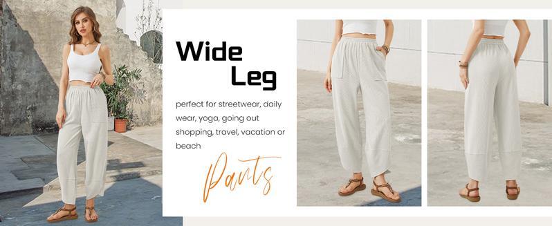 Naeduo Womens Baggy Wide Leg Pants  Casual Elastic Waisted Palazzo Harem Pants with Pockets Womenswear Bottom Wideleg Trouser Basic Fit for Hyrox