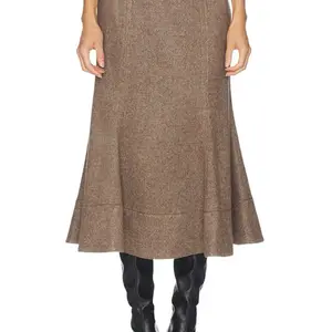 Camila Coelho Sidonia Midi Skirt, Color Taupe Herringbone, Size XS - NWT