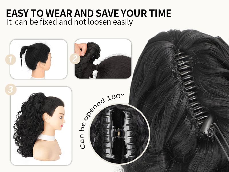 Kookastyle ponytail extension 18inch Claw Clip in Ponytail Extension Short Curly Wavy Ponytail Hair Extension Jaw Clip on Pony Tails Hairpiece for Women