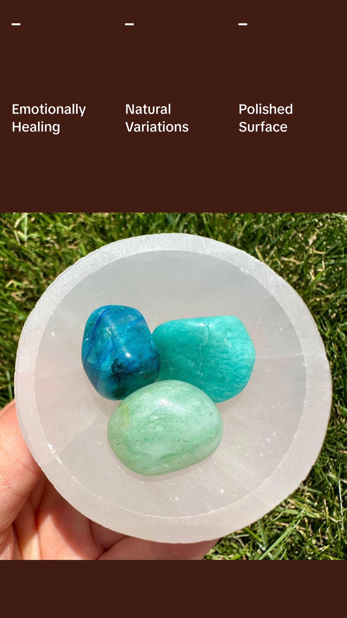Heart Chakra Stone Set (Tumbled) - Chrysocolla, Amazonite, Green Aventurine - Emotional Healing  and Calming Set
