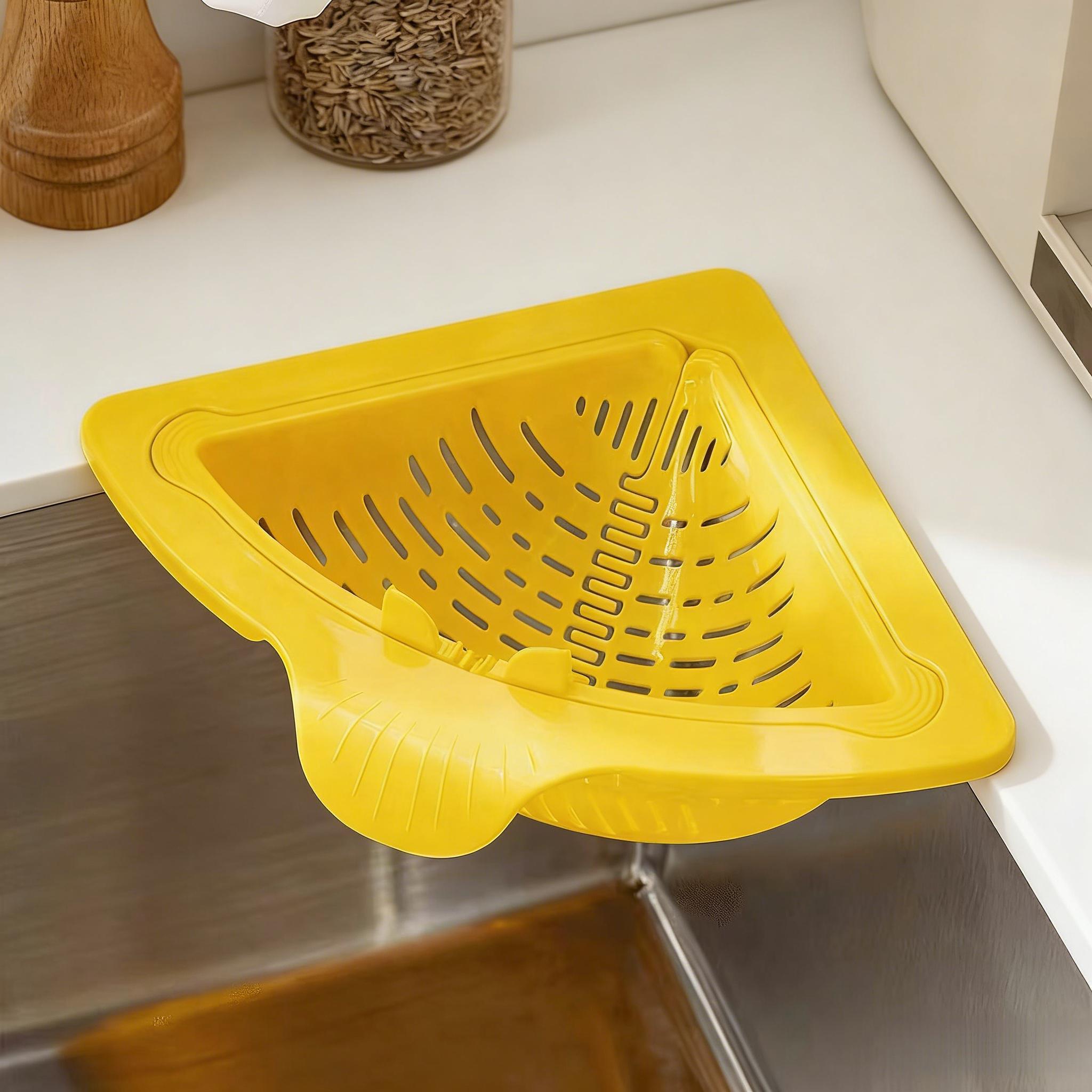 2pcs triangular magnetic sink drain baskets, food filter, drainage basket, household kitchen filter, easy to clean, easy to install