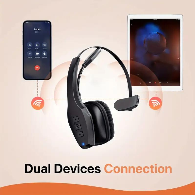 Noise Cancelling Bluetooth Headset A19 Wireless Headphones for Truck Driver PC Use with 32 Hours Talk Time & 53 Hours Music Playback
