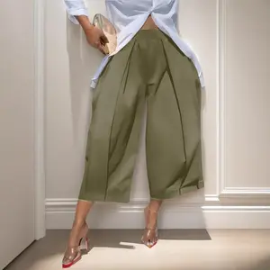 Women's Loose Solid Color Capri-Pants Cropped Trousers, 100% Cotton Summer Comfortable Breathable Fabric, Daily Versatile Elastic Waistband Lantern Pants with Pockets Bottoms Womenswear Casual Bridal Basic Minimalist