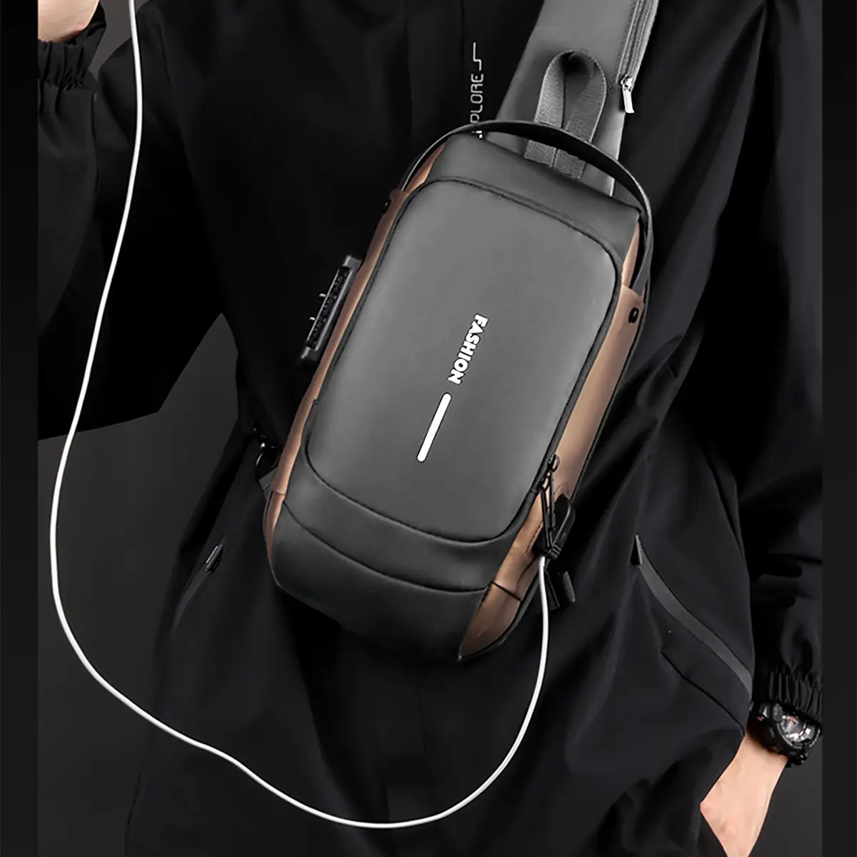 Sling Bag for Men | Anti-theft Crossbody Bag - Crossbody Shoulder Chest Bag for Daily, USB, Waterproof Sling Bag for Men | Anti-theft Crossbody Bag - Crossbody Shoulder Chest Bag for Daily, USB, Waterproof