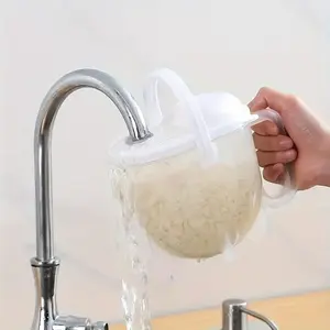 1pc Automatic Hands-Free Rice Washing Tool Convenience Strainer with Filtering Lid Ideal for Rice Beans Fruits Vegetables Grains Kitchen Accessories Lazy Rice Cleaning Device Easy to Use Kitchen Gadget Utensils
