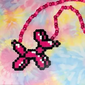 Pink animal balloon dog rave Kandi Perler necklace - PLUR perfect for trading or gifting