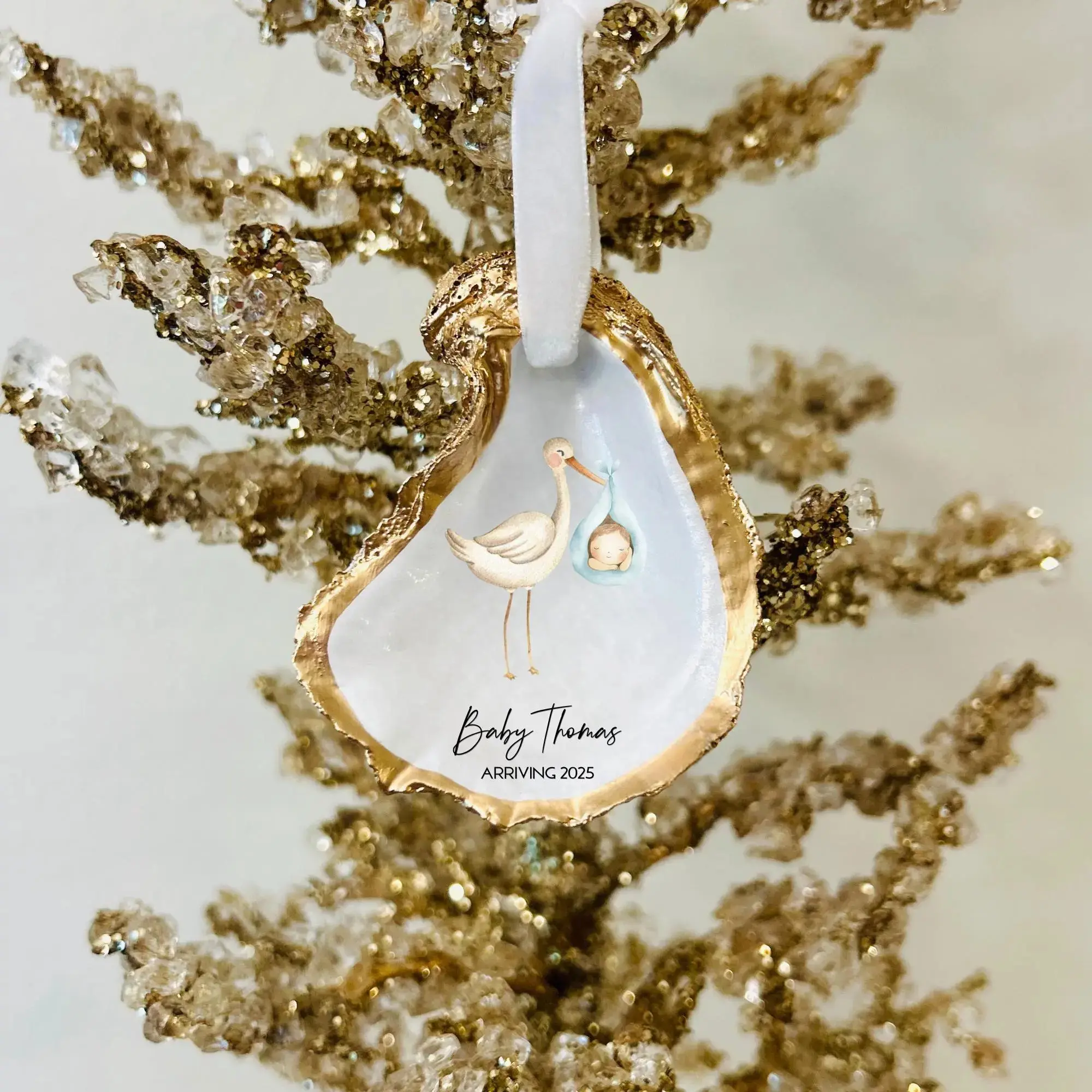 Blue Baby Boy Stork Announcement Ornament