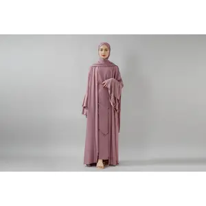 Crepe Satin Ruffle Sleeve Abaya, 5-Piece Set (MOA033)