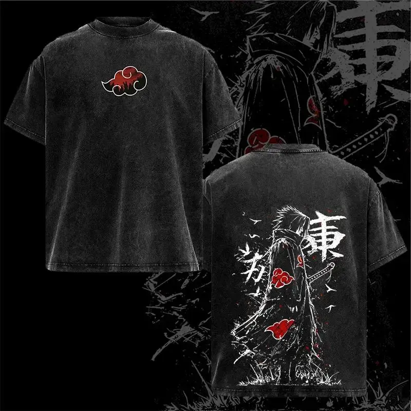 Retro Heavy Limited Sasuke - Naruto Anime Double Printed Vintage Washed Tee Unisex Oversize Anime Manga Washed Heavyweight Cotton T-shirt, Gift For Anime Fan, Anime Lover