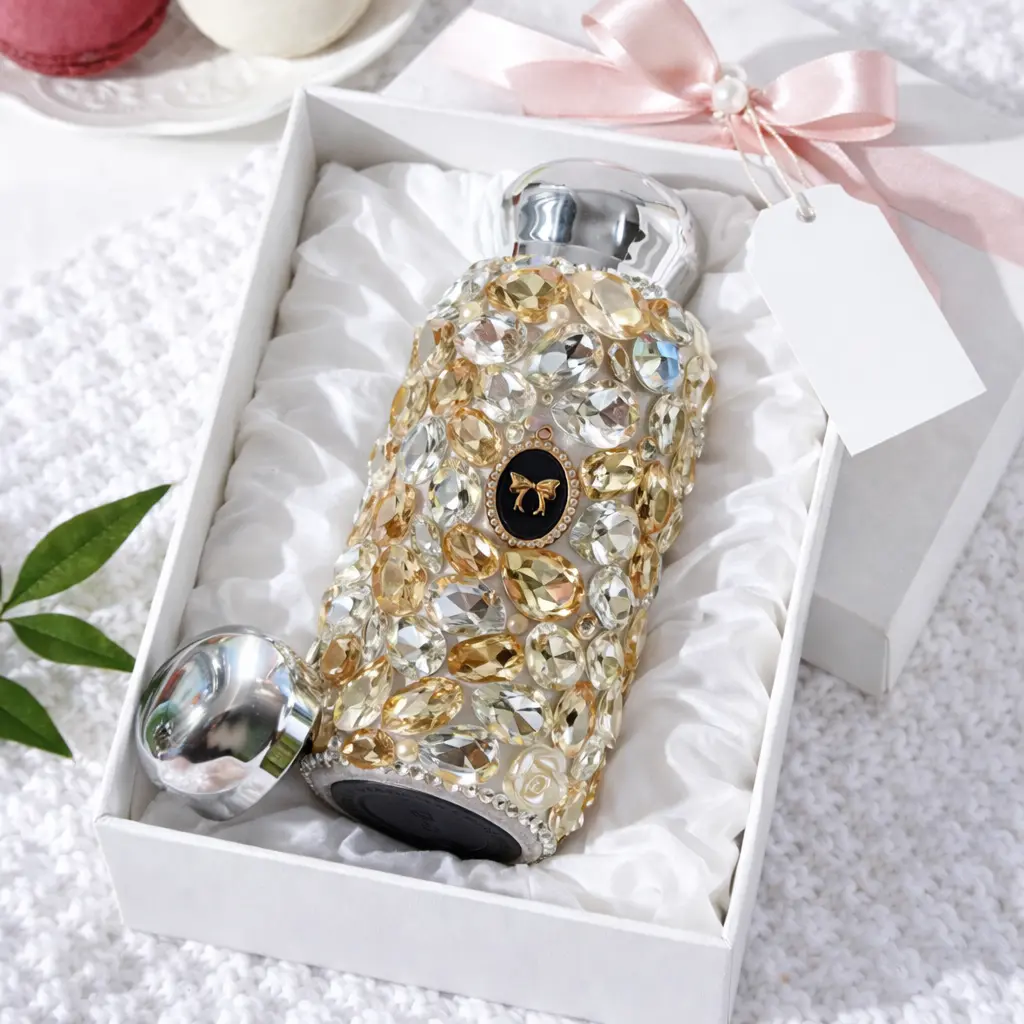 Luxury Bling Rhinestone Tumbler for Women, Sparkly Stainless Steel Insulated Coffee Cup & Water Mug, Reusable Travel Mug for Hot & Cold Drinks, Chic Gift for Her (Regalo para Mujer), Birthday, Valentine’s Day, Christmas, 260ml Silver