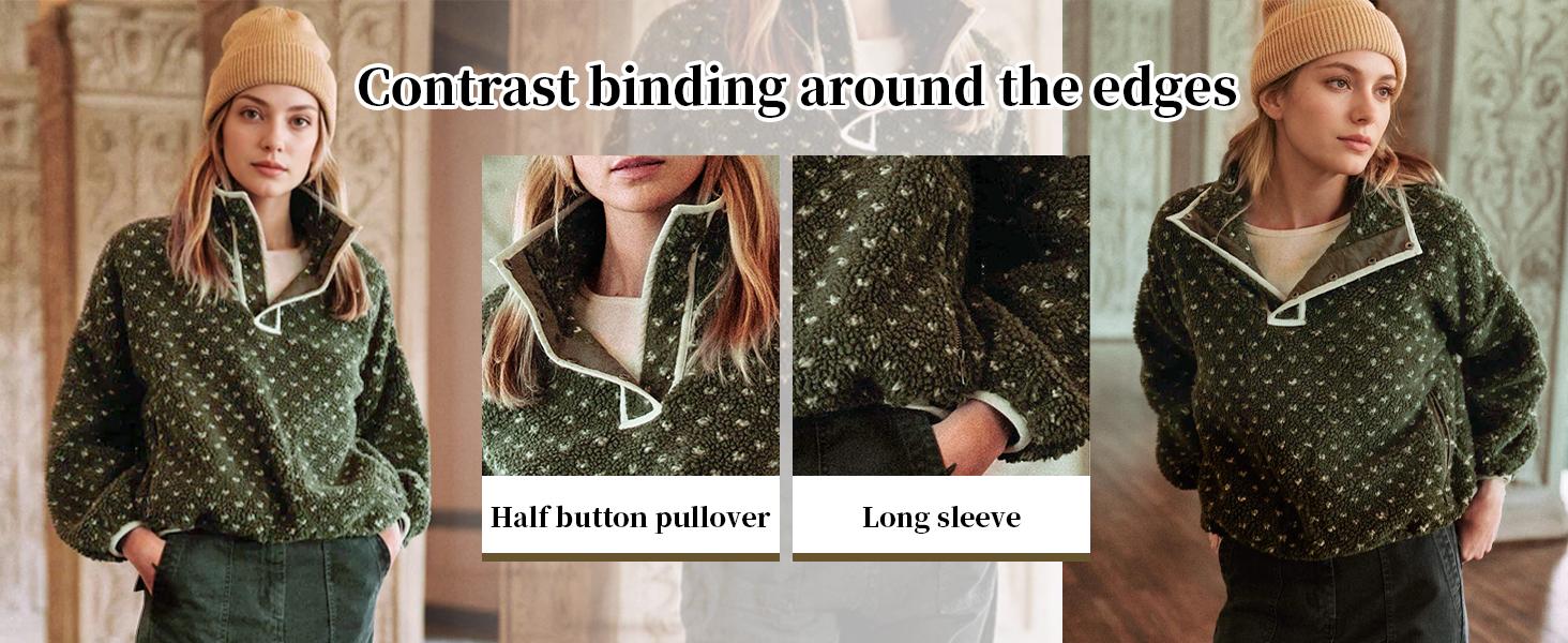 Hixiaohe Fleece Sweatshirt for Women Winter Long Sleeve High Neck Fuzzy Sherpa Pullover Jacket Warm Outerwear with Pockets