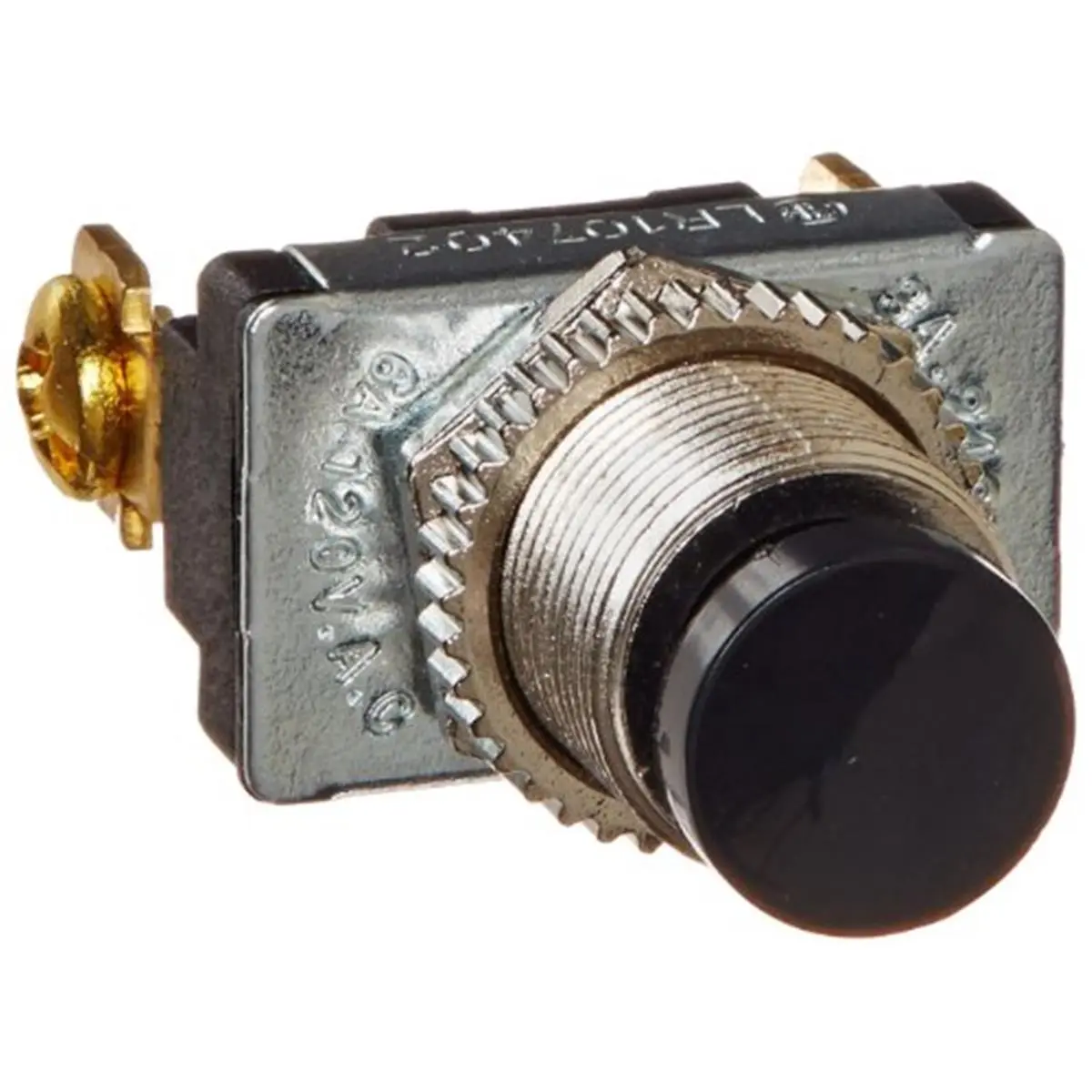 212 MAIN SPST Switch, Black Push-Button with Screw Terminals for Emergency Shut-Off, Fits 1/2" Mounting Holes, Screws Included, 4.63 x 2.94 x 1.39 in, 4.63 In, Household Use, Push-Button Switch, Reusable Clamshell, 1/2" Mount, Clamshell Pack, Temperature