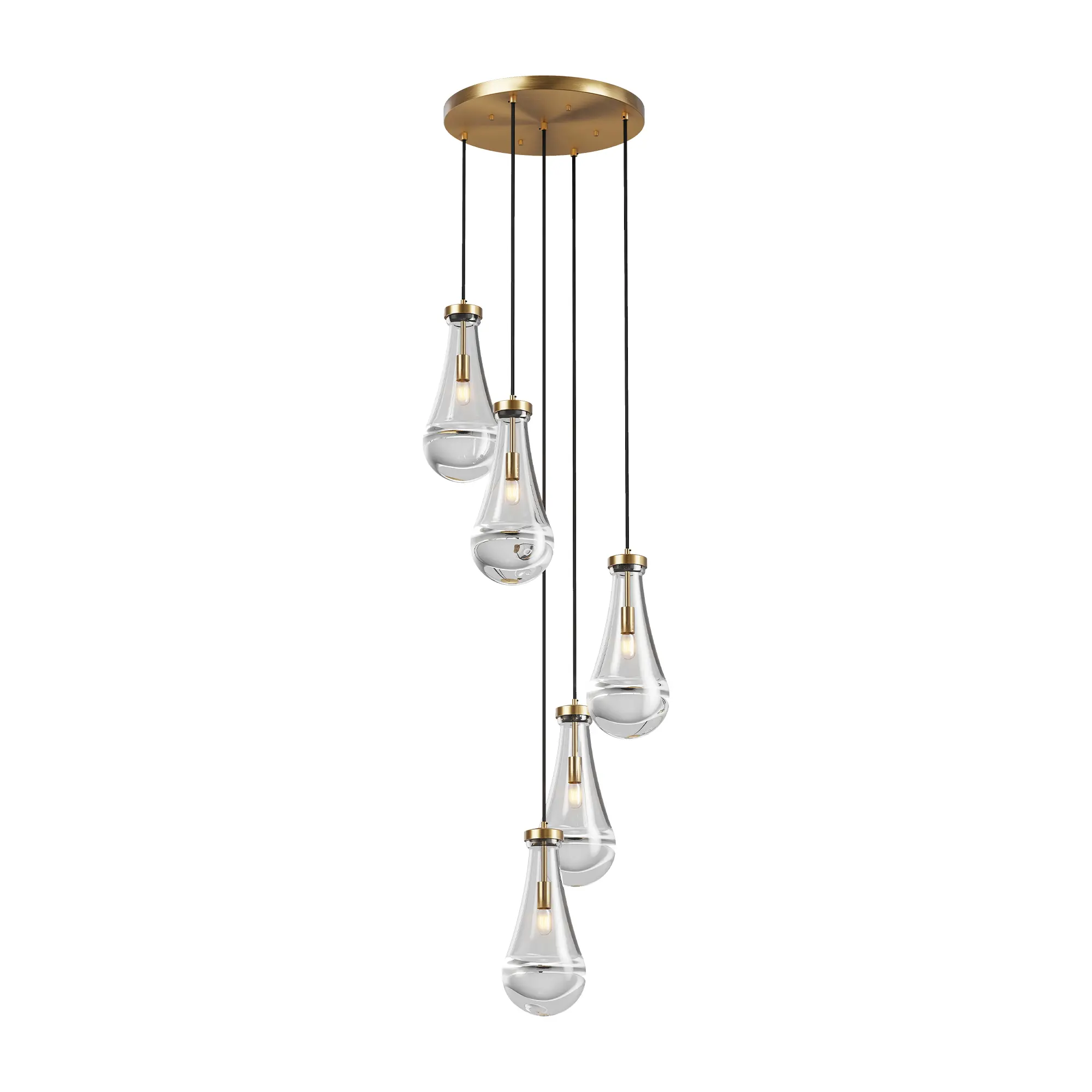 5-Light Modern Teardrop Raindrop Glass Pendant Light, Brass Finish Hanging Pendant Lighting Fixture for Kitchen Island, Dining Room, Entryway, Foyer, Hallway & Living Room