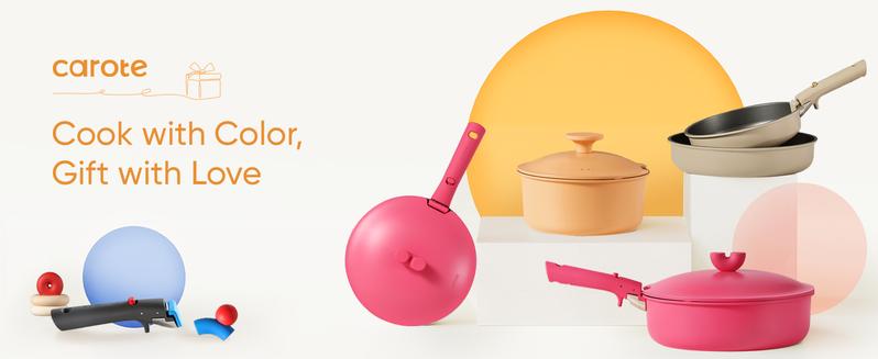 [Official] CAROTE 24pcs Nonstick Cookware Set with Removable Handles, Dishwasher Oven Fridge Safe, Stackable, Orange/Dark Gray Cookware