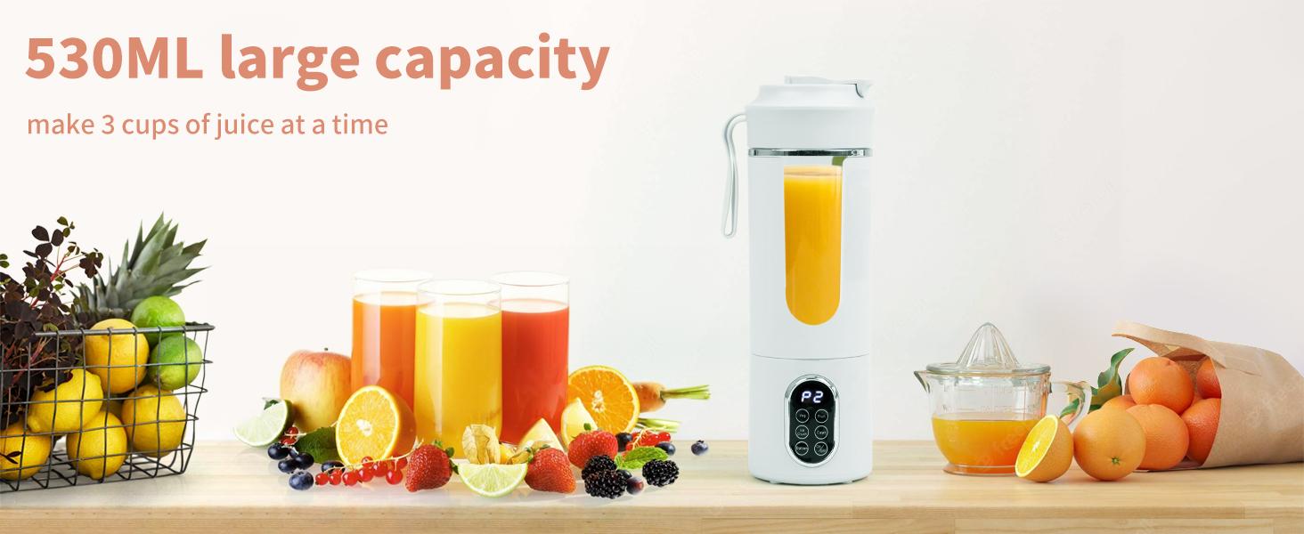 580ML Portable Juicer with LED Display USB Rechargeable Handheld Juice Blender 22000 RPM Self-Cleaning BPA-Free for Smoothies and Juices with Ice Crush Function