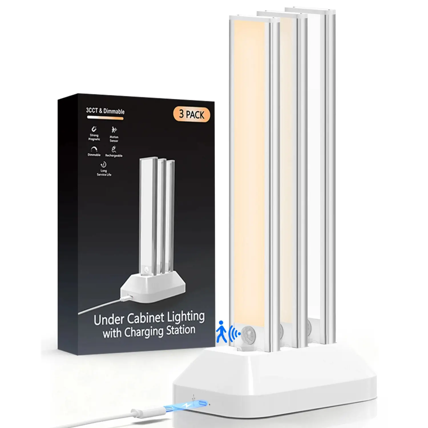 【Clearance】MATULSA Rechargeable Wireless Motion Sensor Aluminum Under-Cabinet Lights (3/6 Pcs), 3CCT & Dimmable Indoor Lighting with Charging Station Dock, 8/10/12/14in, 2500mAh Battery,dorm essentials,home decor,home essentials,camping essentials