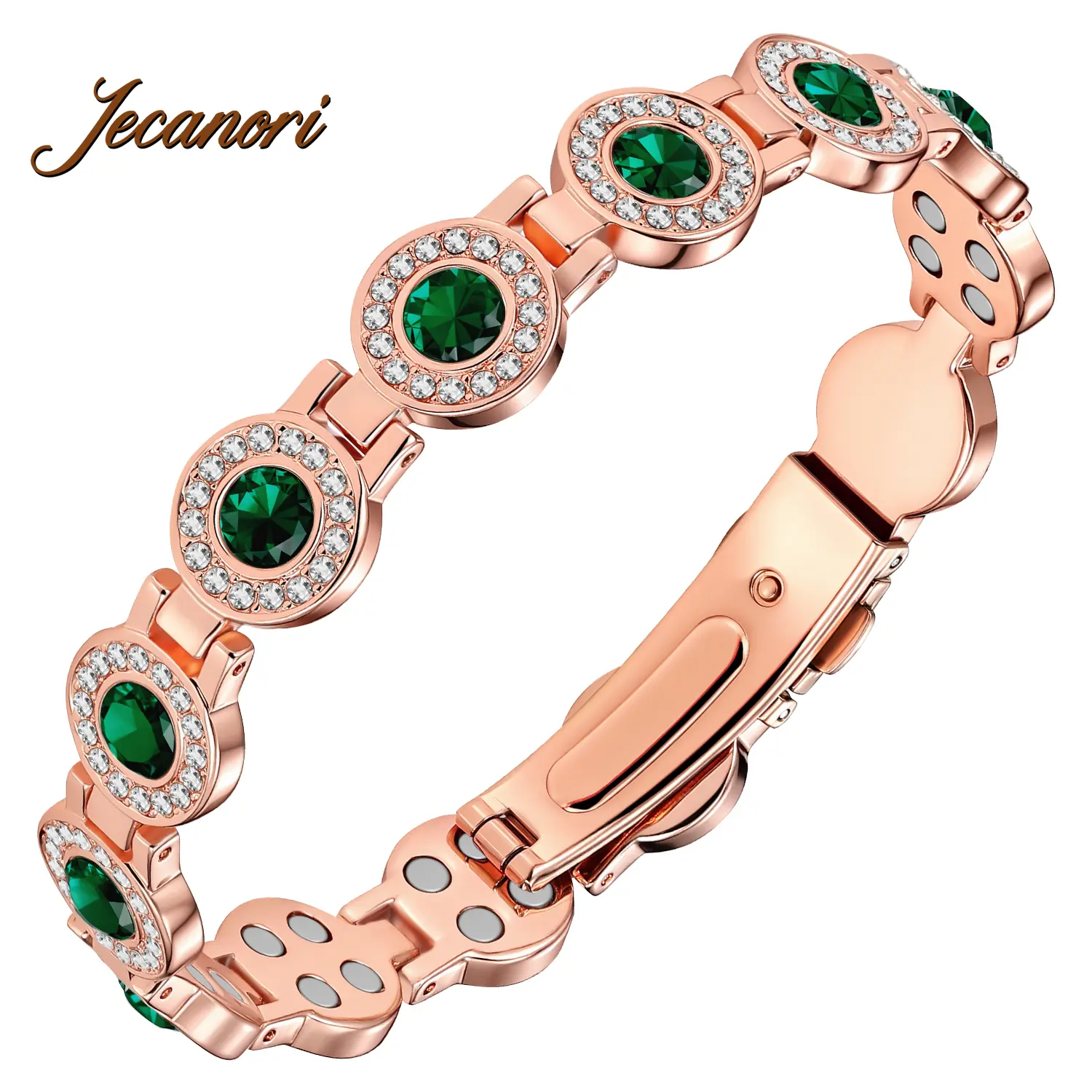 Jecanori Copper Bracelet with Elegant Crystal Inlays for Women, Adjustable 4X Strength 3800 Gauss Magnetic Clasp, Gifts for Her, Womens Bracelet, Elegant Bracelet