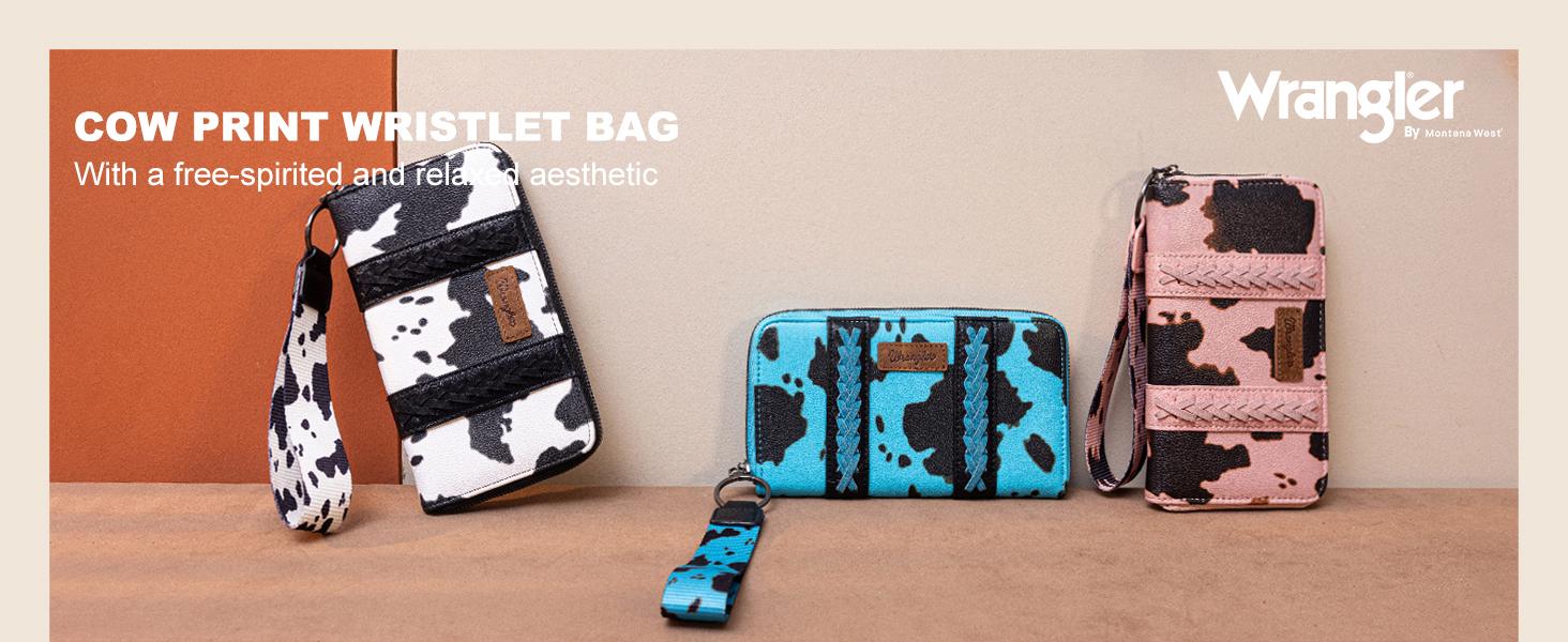 Wrangler Cowprint Wristlet Wallet Credit Card Holder for Women Lightweight Fall Fashion Gift with Multiple Slots and Money Organizers