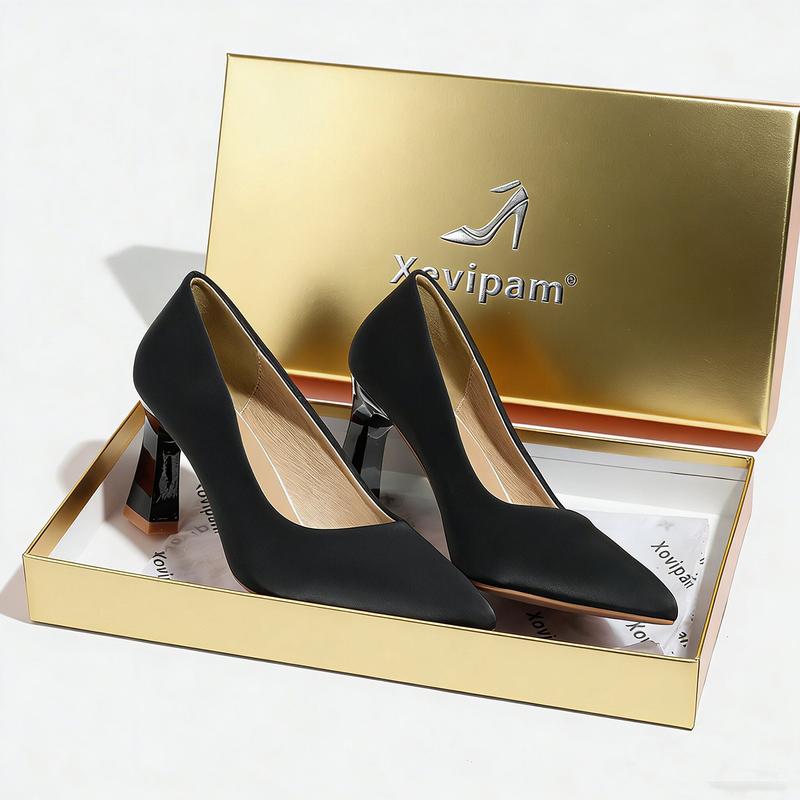 Xovipam Women's Comfort Satin Heel Pumps Pointed Toe Block Heel 8cm Work Daily Casual Xovipam Women's Comfort Satin Heel Pumps Pointed Toe Block Heel 8cm Work Daily Casual