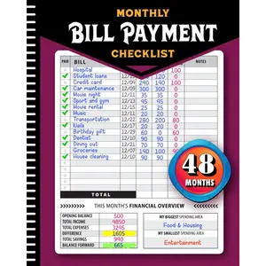 Monthly Bill Payment Checklist: Bill Tracker Notebook, The 4-Year Guide for Families & Money Managers, 960 Billing Records Included! Paperback – Large Print, January 12, 2024