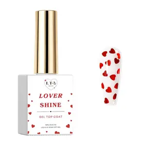Lover Shine Gel Top Coat - 15ml Glossy No-Wipe Clear Gel with Micro Heart Details for Romantic Finish