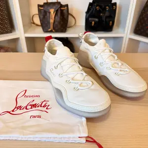 Pre-Owned Christian Louboutin Arpoador White Leather Drawstring Low Top Sneakers 42.5