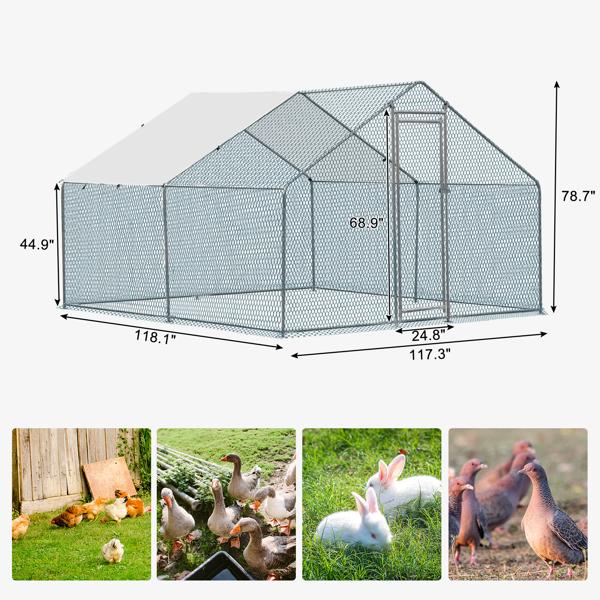 Large Metal Chicken Coop, Walk-in Poultry Cage Chicken Hen Run House with Waterproof Cover, Rabbits Cats Dogs Farm Pen for Outdoor Backyard Farm