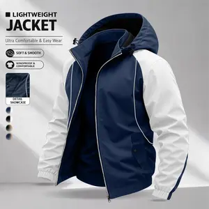 Men’s Color-Block Hooded Jacket — Y2K street windbreaker with zipper, suitable for skateboarding and casual looks; ideal for street commuting; retro sports color-block windbreaker.