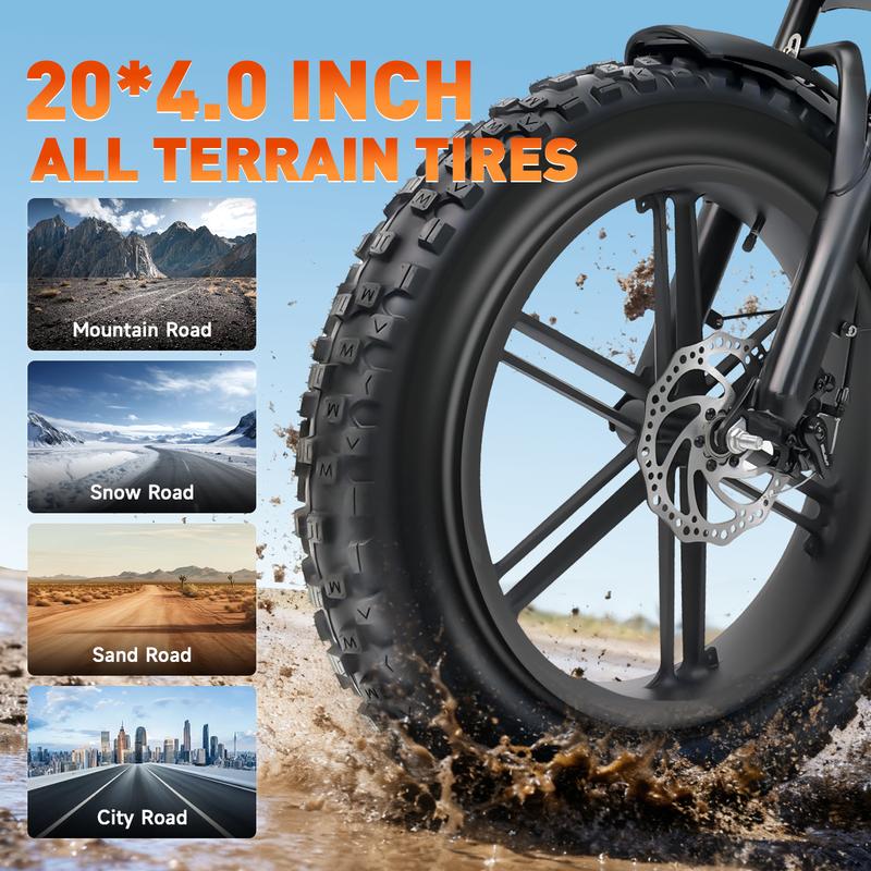 Electric Bike with 1500W Peak Motor, 48V 20Ah Removable Battery, 30 MPH, 40–60 Mile Range, Fat Tires, Full Suspension