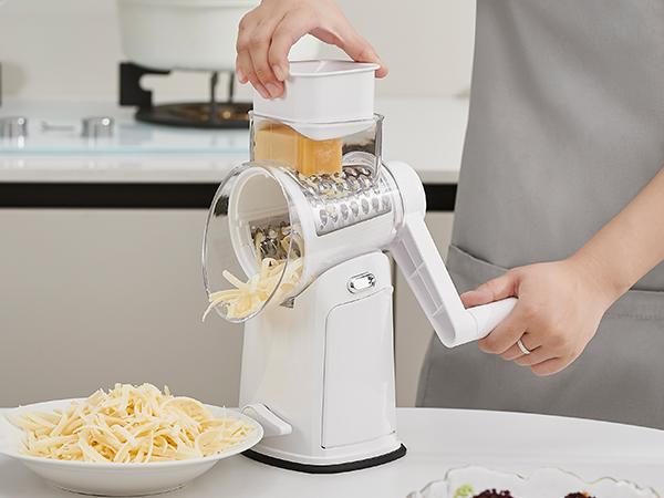 UFORU 5-in-1 Rotary Cheese Grater & Vegetable Chopper with Suction Base, 10 Stainless Blades & Safety Handle - for Cheese, Vegetables, Fruits & Shredding Chicken