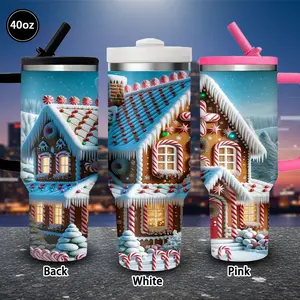 1 pc 40 oz festive gingerbread house tumbler with lid and straw, winter insulated travel mug, gift for women and men, ideal for Valentine’s Day, Easter, birthday gifts, iced/hot coffee cup