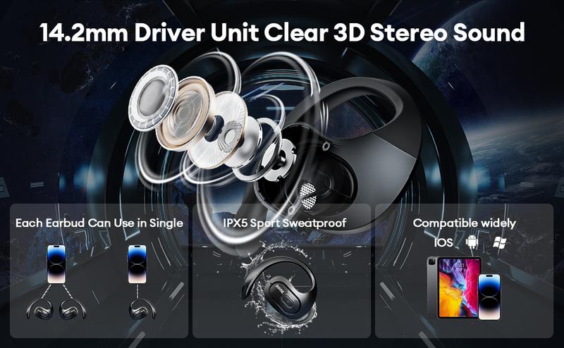 【US Local Shipping】Transformers TF-T07 Wireless Earbuds Bluetooth 5.4 Wireless Open Free Ear Gaming Headphones IPX5 Waterproof Noise Cancelling Running Sport Wireless Bluetooth Earbuds with Mic and Earhooks Compatible For Android/iOS