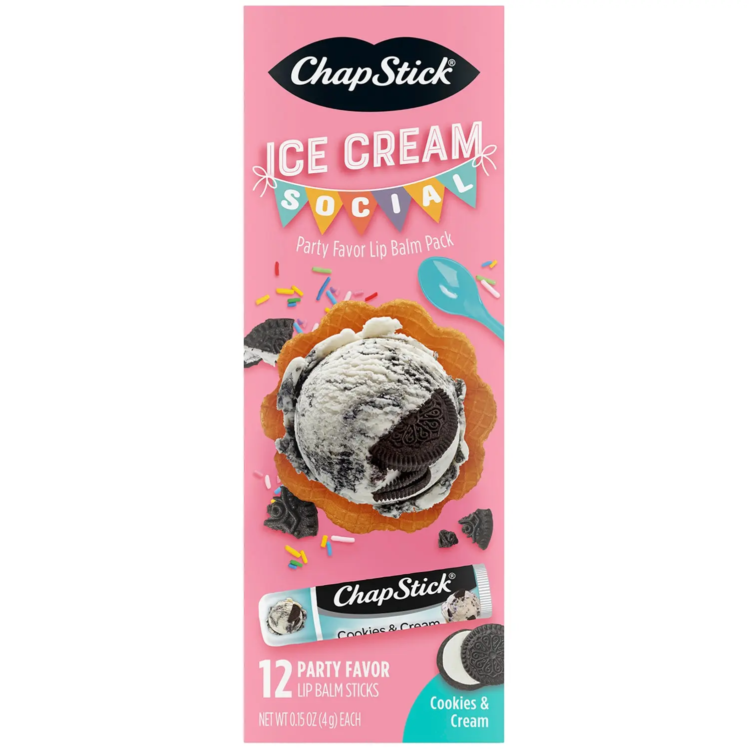 ChapStick Cookies & Cream Lip Balm Pack - 12 Sticks, Ice Cream Social Themed Party Favors, Beauty & Personal Care Gift Set