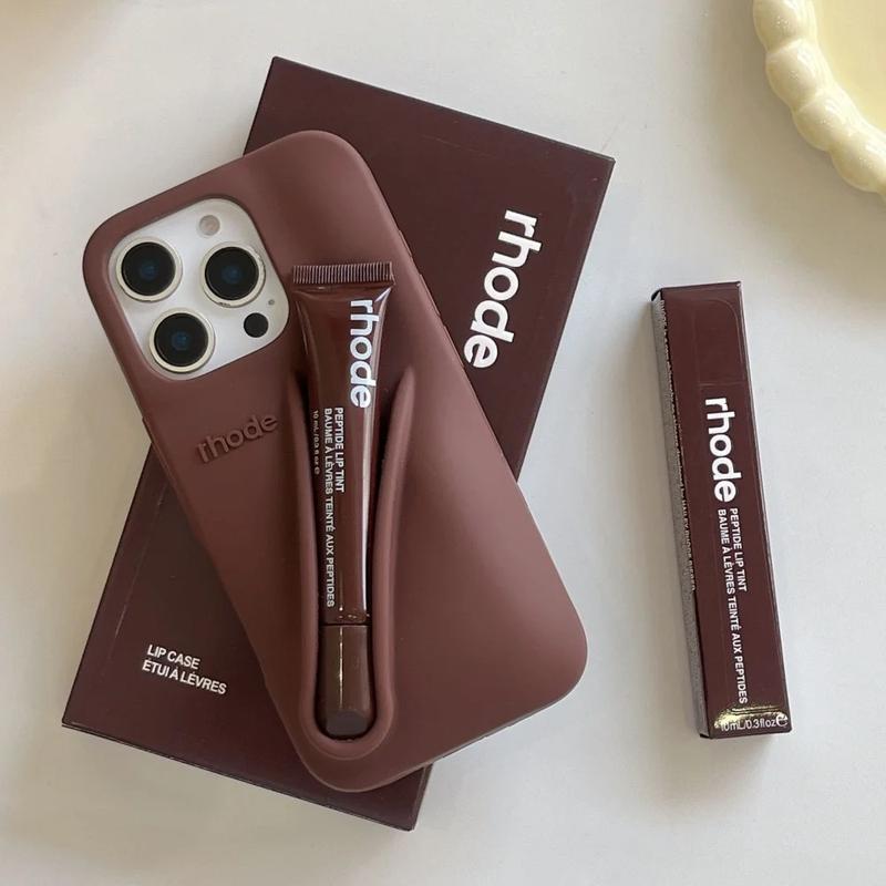 RHODE Stylish Phone Case with Integrated Lip Gloss Storage for iPhone 11 12 13 14 15 16 17, Makeup-Inspired Protective Back Cover, Fashion Beauty iPhone Case for Everyday Use