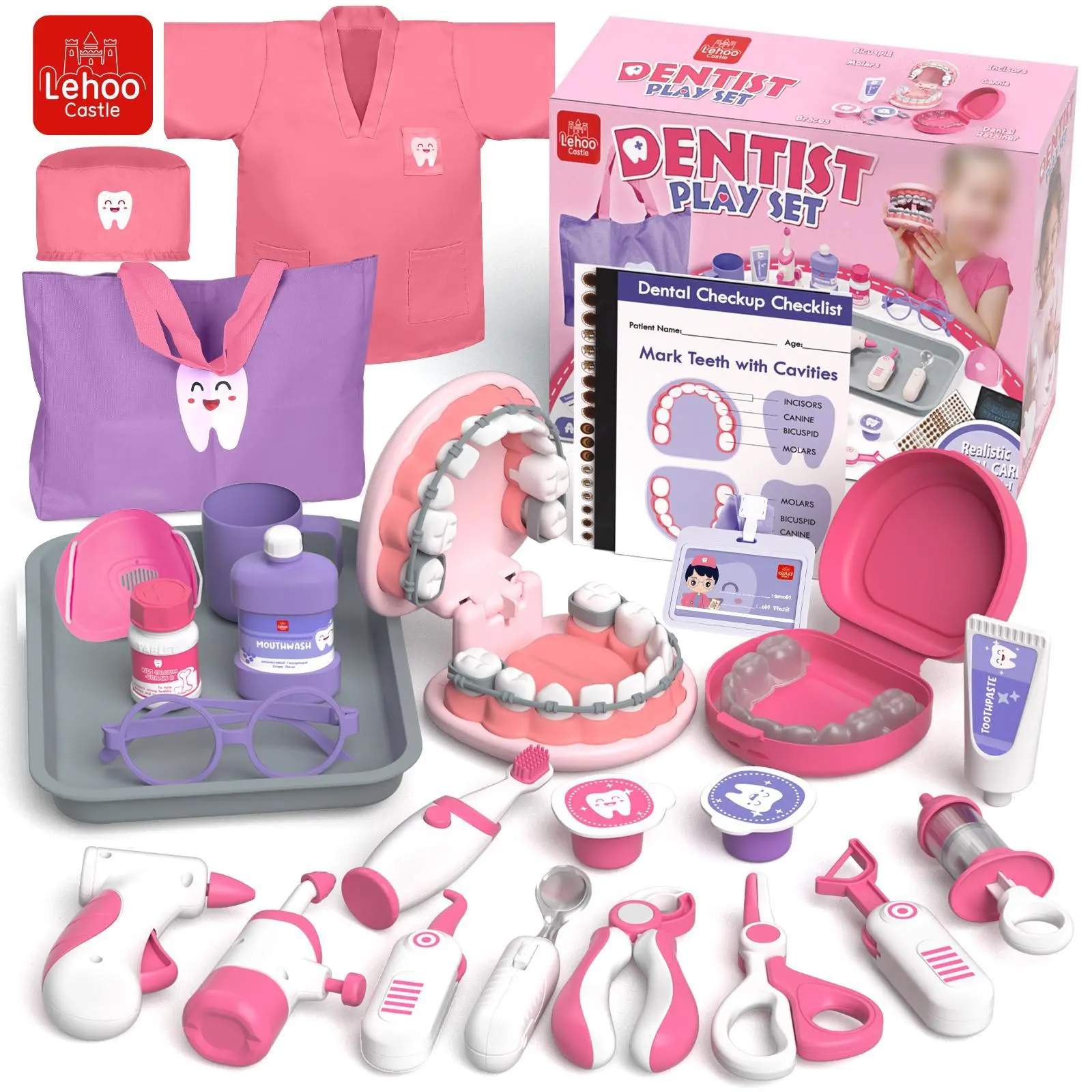 Dental Care Teaching Aids 31Pcs, Dentist Pretend Play Set for Girls, Helping Children Develop Habits of Dental Care, Safety ABS Material, Pay Attention to Teeth in Children's Growth, Avoiding Fear of Dentists, for Parent-Child Interaction, Gifts for Girls