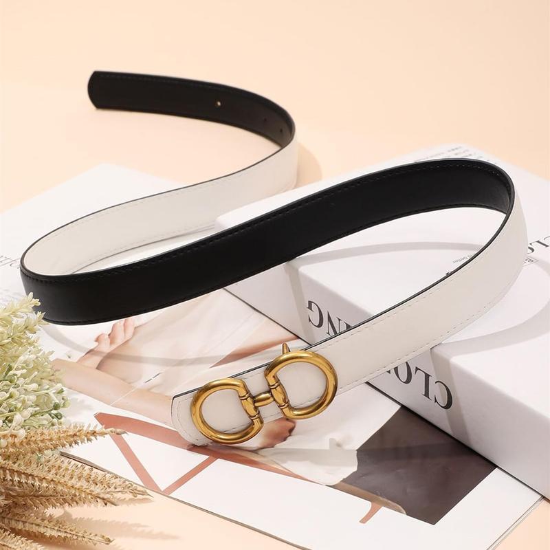 Elegant Reversible PU Leather Belt for Women Accessories Two-in-One Women Fashion Vintage PU Leather Belt for Jeans Dress with Golden Buckle