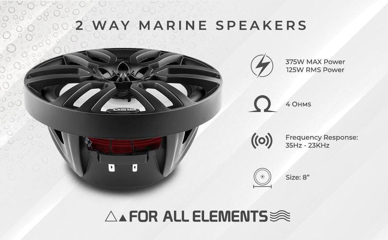 NXL 8" 2-Way Coaxial Marine Speaker With LED RGB Lights 125 Watts Rms 4-Ohm -Black