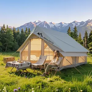 SENLEETO 129 sq ft Heavy Duty Camping Inflatable Cabin Tent - Waterproof Air Tent with AC Port, Stove Jack, Clear Skylight for Family Glamping