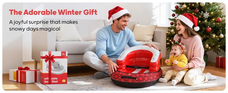 QPAU Snow Sled for Toddlers 1-3 with Canvas Cover, Inflatable Baby Sled with 3-Sided Protection, Tow Strap & Handles, Kids Snow Tube for Skiing & Sledding Outdoor Toys
