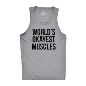 Worlds Okayest Muscles Tank Top Funny Flexing Gym Fitness Humor Workout Tee Funny Workout Shirt for Men with Plus Sizes Sibling Tank Top for Men Funny Fitness Sleeveless Tee Novelty Tank Tops for Guys Light Grey