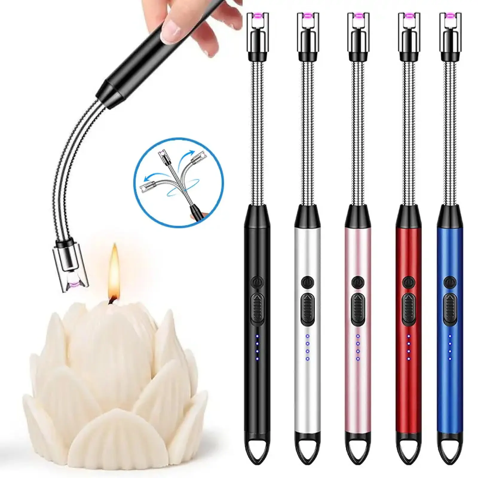 Electronic USB Rechargeable Arc Lighter with USB Port - 360 Degree Arc Ignition Rod, Windproof, LED Display, 1 Pack, for Barbecues, Camping (Random Color) | Portable Rechargeable Lighters, Outdoor Portable Lighter, Arc Shape