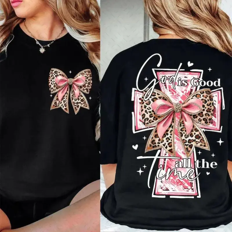Women's Vintage Graphic T-Shirt, Funny 'God is Good All The Time' Faith Slogan Casual Tops for Daily Wear