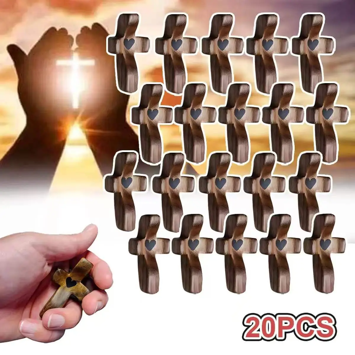 Mini Pocket Black Walnut Wooden Cross Fidget Toy (3/5/10/20 pcs, 2 inches x 1 x 0.75 in) - Unisex Christianity Religious Home Decor, Anxiety Relief Baptism Gifts