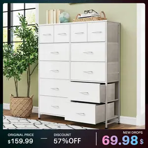 Tall Dresser with 12 Drawers, Steel Frame and Wood Top, Storage Organizer for Living Room, Hallway, Office