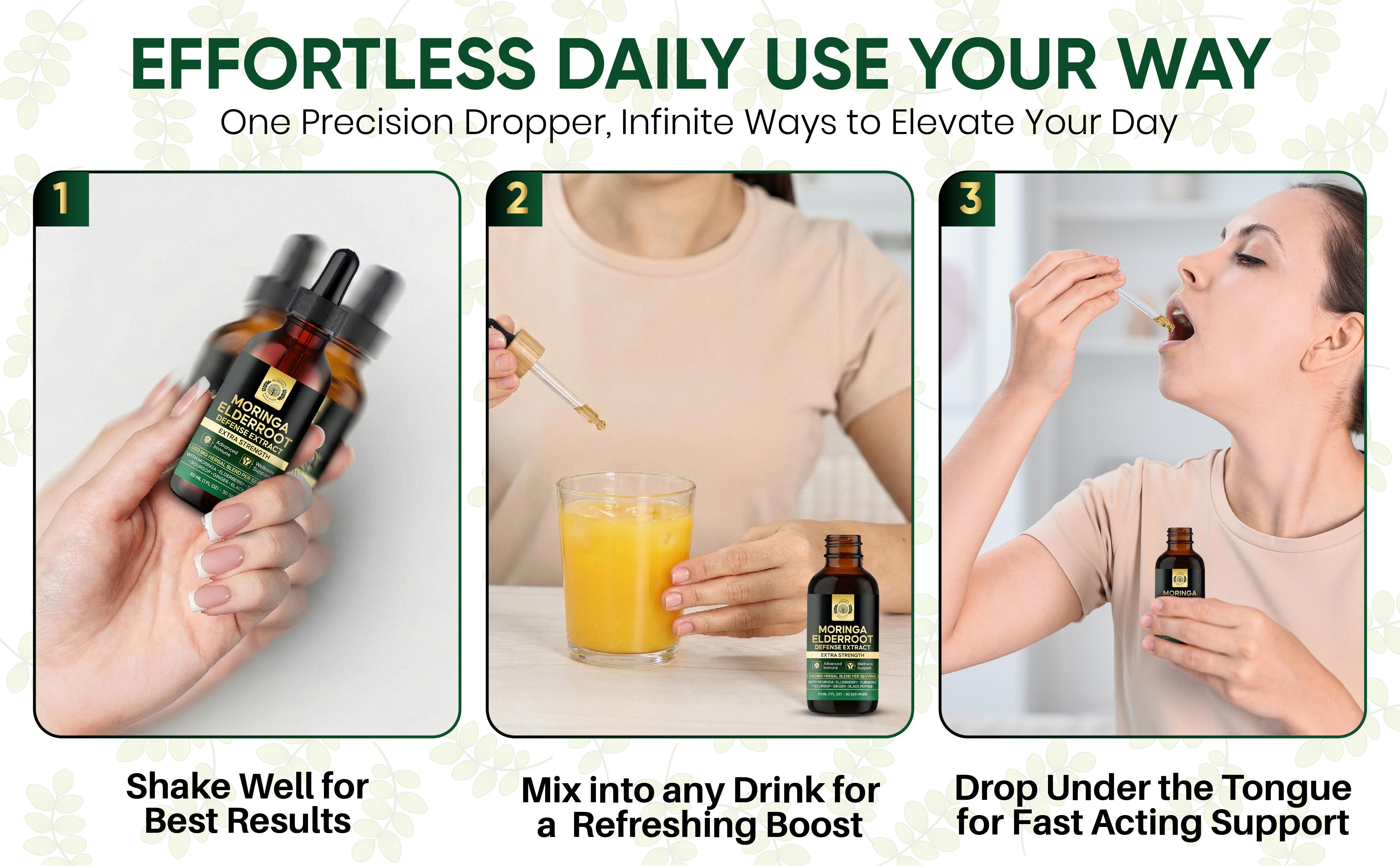 Moringa ElderRoot Defense Extract – Multi-Herb Botanical Drops with Elderberry, Turmeric, Ginger, Soursop & Black Pepper | 650 MG Herbal Blend for Daily Wellness & Immune Support Moringa ElderRoot Defense Extract – Multi-Herb Botanical Drops with Elderberry, Turmeric, Ginger, Soursop & Black Pepper | 650 MG Herbal Blend for Daily Wellness & Immune Support