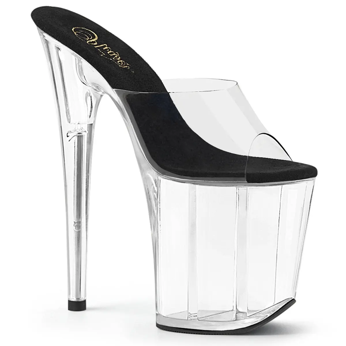 Pleaser 801 Women's Elegant Black/Clear Slip-On High-Heel Platform Sandals - Stylish Statement Footwear