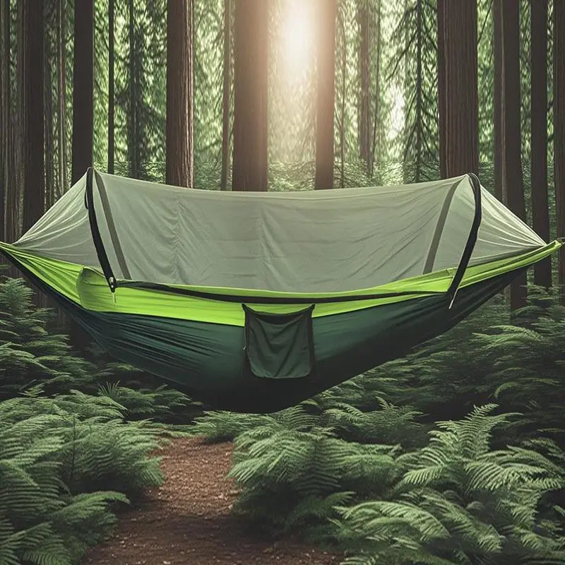 3-in-1 Double Outdoor Hammock with Anti-Mosquito Net, Sun Protection, Durable Lightweight Portable Off-the-Ground Folding Camping Bed Hammock for Backpacking, Camping Relaxation, Sunshade, Folding Camping Bed Hammocks