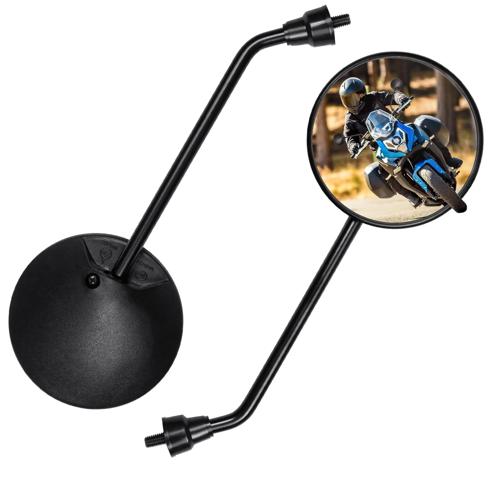 1 Pair Black Convex Lens Motorcycle Mirrors - 8mm Bolt, 360 Degrees Rotation Adjustment, Electric-Operated, Enhances Riding Safety, Fits ATVs & Scooters, Roller